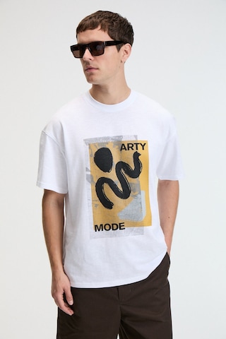 VIBE Erkek %100 Pamuk Oversıze Fit Baskılı Kısa Kollu Yuvarlak Yakalı Beyaz T-Shirt