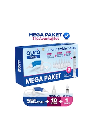 Mega Paket Burun Aspiratörü, 10 Adet Aspiratör Yedek Uç Ve Burun Temizleme Yıkama Enjektörü