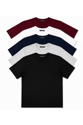 Fabio Cassani Classics Men Relaxed Fit Basic Kısa Kol Tişört 5'li Siyah-laci-beyaz-gri-bordo Karışık-çok Renkli Fabio Cassani Classics Men Relaxed Fit Basic Kısa Kol Tişört 5'li Siyah-laci-beyaz-gri-bordo Karışık-çok Renkli