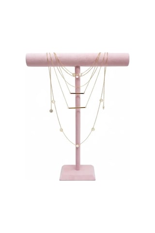Süet Kaplama Pembe Renk Uzun 50/40 Cm Kolye - Tesbih Sergileme Standi