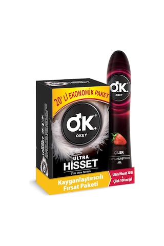 Okey Ultra Hisset 20'li Prezervatif + Okey Çilek Kayganlaştırıcı Jel 100 ML Set