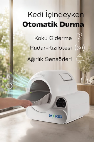 Akıllı Otomatik Kedi Tuvaleti, Wifi Ve Bluetooth Kontrollü Ve Ir Güvenlik Sensörlü, Koku Giderici Karbon Filtreli - Uygulama İle Kontrol Edilebilir