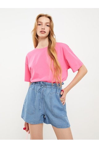 Lcw Jeans İndigo Yüksek Bel Standart Fit Düz Cep Detaylı Kadın Jean Şort