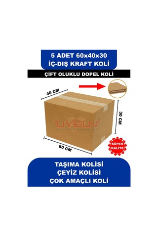 5 Adet 60x40x30 Ev Taşıma Kolisi, Çeyiz Kolisi, Boş Koli, Çift Oluklu Ksssk Dopel