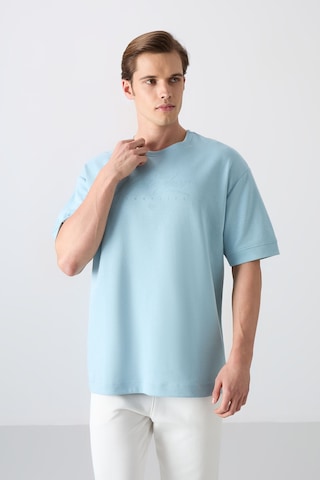 Tommy Life Açık Mavi Pamuklu Kalın Yumuşak Dokulu Oversize Fit Baskılı Erkek T-shirt - 88320 Açik Mavi
