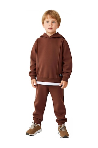 Ersefa Erkek Çocuk İki Parçalı Kapüşonlu Sweatshirt Ve Eşofman Takımı Gü Kahverengi