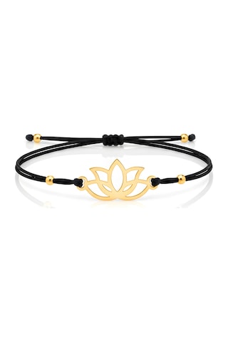 Lotus Çiçeği İpli Gümüş Bileklik - Altın Altın