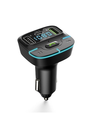Araç Fm Mp3 Transmitter Bluetooth Araç Kiti Usb Type-c Hızlı Şarj Çıkışlı Çakmaklık Şarj Aleti