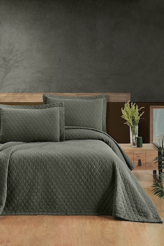 Este %100 Pamuk Parça Boyama Yatak Örtüsü Seti 180 X 260 Haki Bej