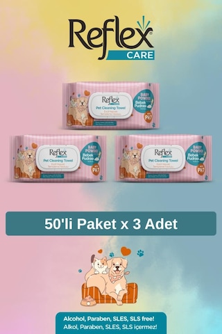 Reflex Care Evcil Hayvanlar İçin Çok Amaçlı Hijyenik Temizleme Mendili 50'li X 3 Adet