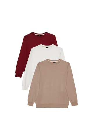 Tudors Erkek 3'lü Taş-beyaz-bordo Relax Fit Rahat Kesim %100 Pamuk 2 İplik Bisiklet Yaka Sweatshirt-42052 Çok Renkli