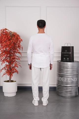 Modefendi Slim Fit Oval Kesim Uzun Kollu Pamuk Basic Tshırt Beyaz