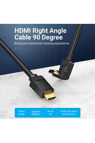 Springsun Vention Aarbg 90 Derece Hdmı 2.0 Dik Açı Kablosu 4k&3d Dijital Hd Kablo Tv Ps3/4 Ayırıcı Video Ses 1,5 M İçin Yedek