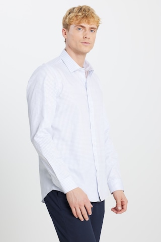 Ac&Co / Altınyıldız Classics Erkek Grı Beyaz Ütü Gerektirmeyen %100 Pamuk Slim Fit Klasik Yaka Gömlek