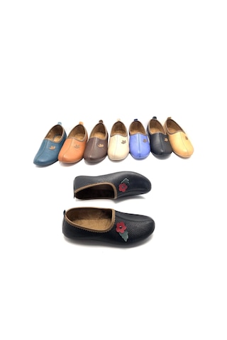 Deritarz Hakiki Deri Hac Umre Tavaf Patiği Ve Ev Ayakkabısı Siyah Kırmızı Kırmızı - Siyah