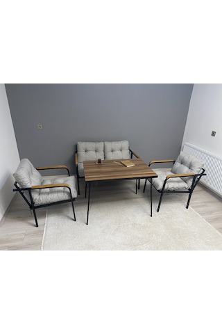 Modern Merkür Balkon, Bahçe, Cafe - Metal Kanepe Koltuk Takımı - 2+1+1 + Masa Açık Gri Modernsh29 Açık Gri