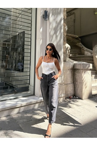 Out Of Standart Kadın Barrel Leg Normal Bel Düz Paça Jean Pantolon Siyah