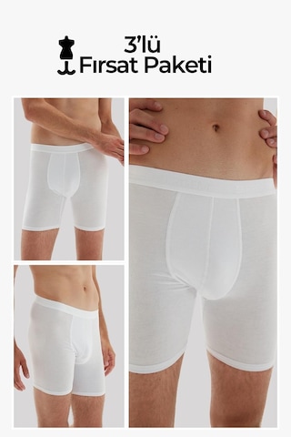 Weweus Beyaz 3'lü Erkek Süper İnce Doğal Bambu Lüks Uzun Boxer 1013 Beyaz