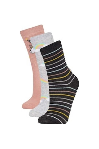 Defacto Kız Çocuk 3'lü Pamuklu Uzun Çorap D5725A8NSKR1 Çok Renkli
