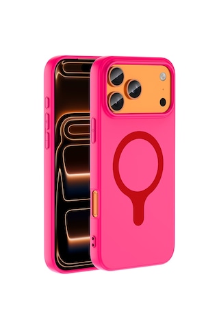 Apple iPhone Uyumlu 17 Pro Max Kılıf M-safe Şarj Özellikli Zore Aris Silikon Kapak - Koyu Pembe