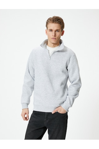 Koton Yarım Fermuarlı Sweatshirt Basic Dik Yaka Ribanalı Uzun Kollu Gri 4sam70002mk Gri
