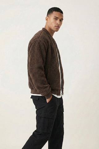 Genius Store Erkek Mont Peluş İçi Astarlı Oversize Geniş Kalıp Sherpa Kuzu Kumaş Spor Mont Kahverengi