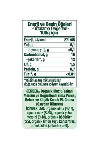 Gerber Organik Muz Yabanmersini Böğürtlen Ve Elma Püresi 90 G