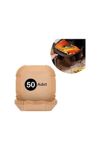 9072618519435drvs1 - 50 Adet Air Fryer Pişirme Kağıdı Tek Kullanımlık Hava Fritöz Yağ Geçirmez Yapışmaz Kare Tabak Model