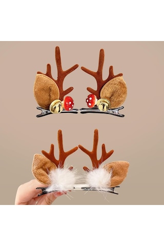 Tokalar Noel Saç Tokaları, 2 Çift Ren Geyiği Boynuzu Tokası Çok Renkli