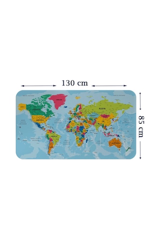 Türkçe Eğitici Ülke Ve Başkent Okyanus Detaylı Atlası Dünya Haritası Duvar Sticker -85x130-3870 Çok Renkli