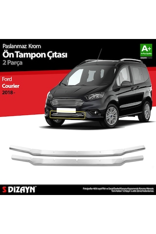 S-Dizayn  Ford Courier Uyumlu Krom Ön Tampon Çıtası 2 Parça 2018 Sonrası