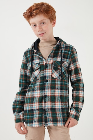 Lela Kapüşonlu Çift Cepli Ekoseli Kışlık Oduncu Erkek Çocuk Gömlek Cf24W81778 Kiremit-Yeşil