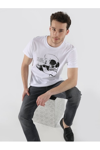 Colin'S Regular Fit Baskılı Beyaz Erkek Kısa Kol Tişört Cl1066597_Q1.V1_Wht