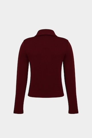 Açelyaokcu Premium Polo Yaka Vatka Detaylı Pamuklu Fit Tişört Bordo