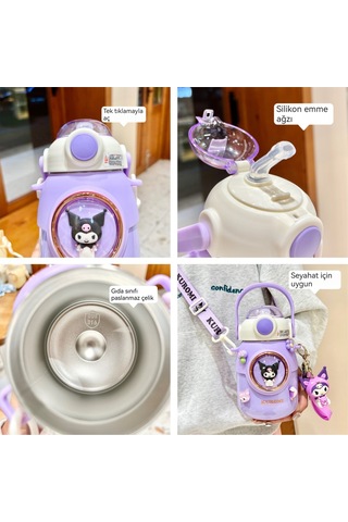 Lyon Melodi Çocuk Sevimli Hasır Termos Bardağı Pembe