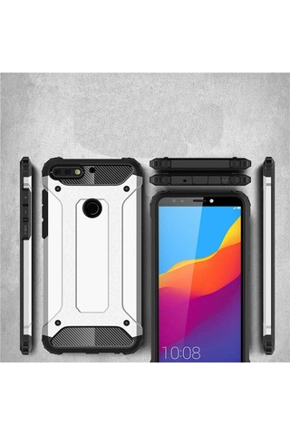 Noktaks - Huawei Uyumlu Huawei Y7 2018 - Kılıf Çift Katman Zırh Tank Crash Military Kapak - Rose Gold
