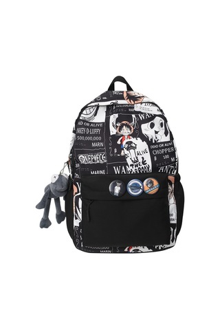 Lemestar Erkek Kız Üniversite Ortaokul Çanta, One Piece Kartoon Desenli, Ins Stilinde Geniş Hacimli, Outdoor Seyahat Sırt Çantası Siyah + Gri Kurbağa Askılımlı Siyah
