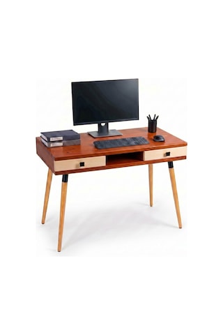 Mobenta Modest Desk: Masif Çalışma & Laptop Masası 2 Çekmece 1 Bölme - 120x60 Bk-bz Bakır-krem