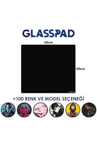 Glasspad Cam Mouse Pad - Premium Temperli Cam -  45x40Cm Medium Siyah