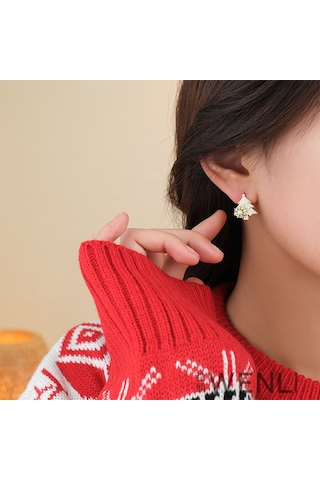 Yunboo Altın Renkli Noel Ağacı Küpe, Döner Kar Tanesi Tasarımı, Zirkon Taşlı, S925 Gümüş İğne, Kış Bayramı Aksesuarı D0007 Gold