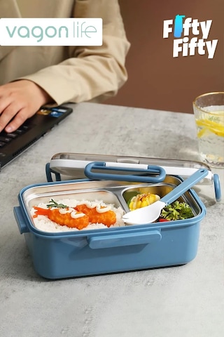 Vagonlife Tek Kat Çift Bölme Bento Lunch Box Ofis-Okul Için Yeni Nesil Sefer Tası Paslanmaz Çelik 588 001
