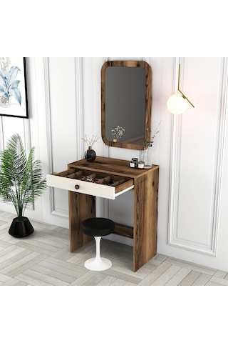 Lizbon Mini Makyaj Masası Aynalı - Ceviz / Krem