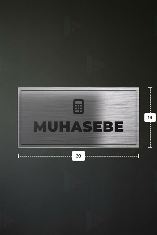 Muhasebe Yazılı - Metal - Gümüş Renk - Kapı İsimliği - 30x15 Cm
