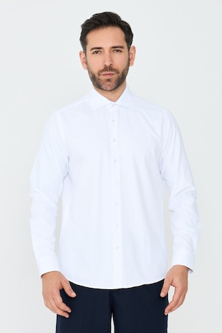 White Stone Beyaz Mikro Çizgili Dynamic Fit Erkek Uzun Kollu Gömlek Beyaz-02