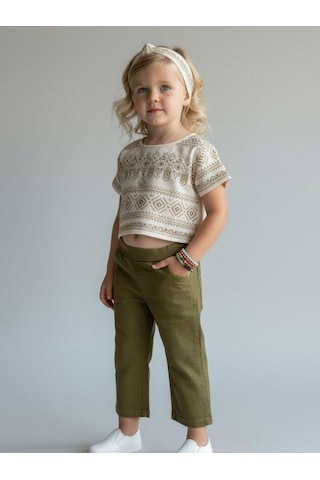 Zekids Kız Çocuk Yüksek Bel Pantolon-16976 Haki