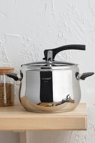 Emsan Burcu Paslanmaz Çelik Düdüklü Tencere 4 L Gümüş - Siyah