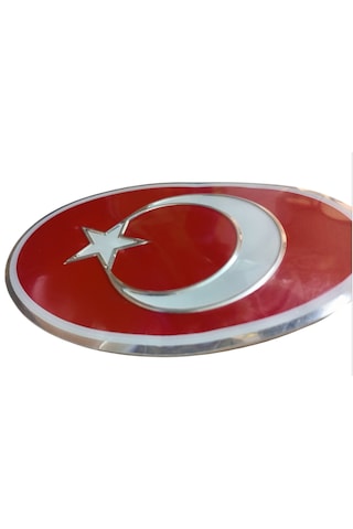Kabartmalı Metalize Oval Türk Bayrağı Oto Sticker Etiket 0