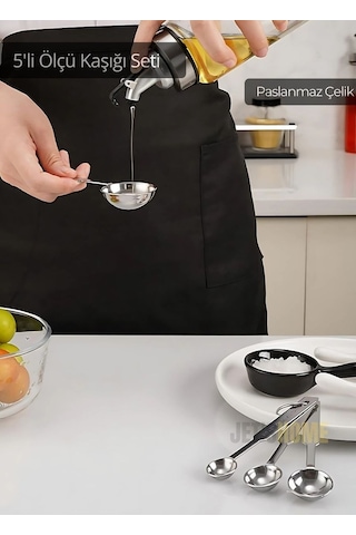 4 Lü Sıvı Ölçek Kabı Paslanmaz Çelik Mamul Ölçü Kabı Bakliyat Hacimli Ölçü Kaşığı Metalik Gri