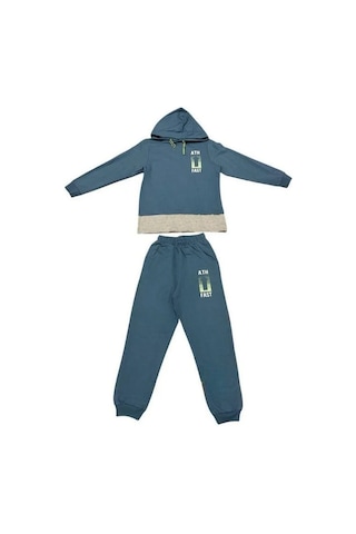 Erkek Çocuk İki İplik Pamuklu Eşofman Takımı-14625 İndigo