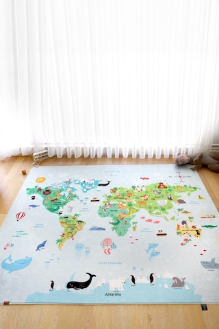 Dünya Haritası Oyun Matı 120x160 cm Bebek Çocuk Halısı Mavi Yenidoğan Yumuşak Aktivite Etkinlik Örtüsü